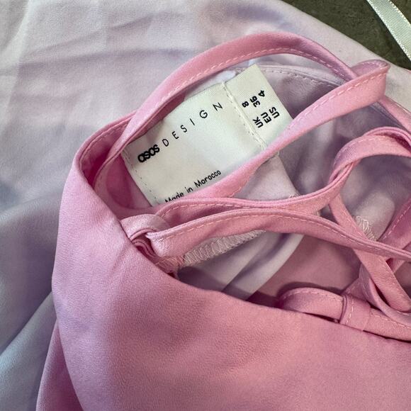 Asos Pink Asymmetrical Cami Criss Cross Tank Top Summer Satin Dress Purple 4 NWT - Picture 4 of 7